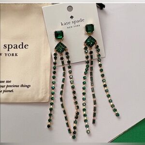 Kate Spade Emerald Green Shimmy Fringe Dangling Earrings + Dust Bag 🎁 $129